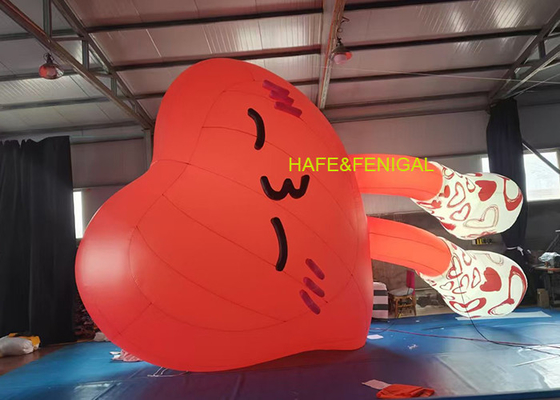 2M Inflatable Cartoon Heart Dengan Lampu LED Untuk Atrium Valentine's Mall Dan Layar Masuk