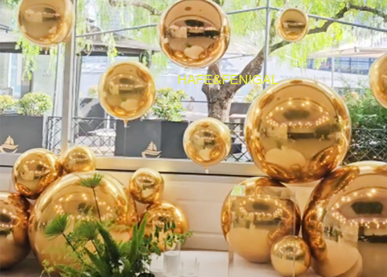 Balon Cermin PVC Emas Reflektif Raksasa 1m 2m Sebagai Instalasi Seni Dalam Ruangan Atau Luar Ruangan