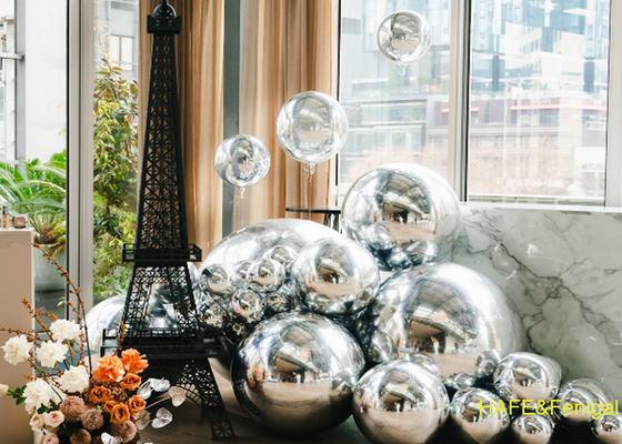 Dia 2m PVC Double-Layer Silver Mirror Ballons Untuk Acara Seni Publik di Luar Ruang