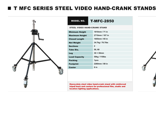 TMFC Series Steel Crank-Up Film Stand dengan Kapasitas Beban 40kg 7.2m Max Height Heavy-Duty Construction