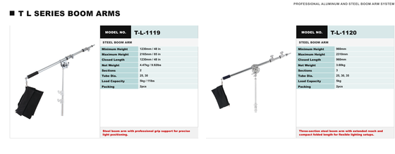 TL Series High-Grade Steel Boom Arm Stand dengan Kapasitas Beban 5 kg dan Lipat Ultra-Kompak untuk Penggunaan Studio