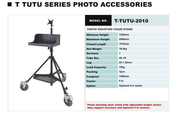 Kursi Fotografi Profesional Stand dengan Ketinggian 1320-2000 mm Dukungan Tugas Berat dan 1200 mm Footprint