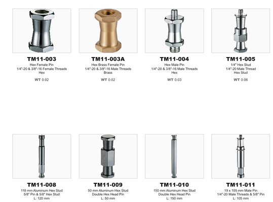 Precision Adapter Pins & Hex Studs with 1/4"-20 Thread, Brass Construction, and 5/8" Pin Interface for Professional Mounting